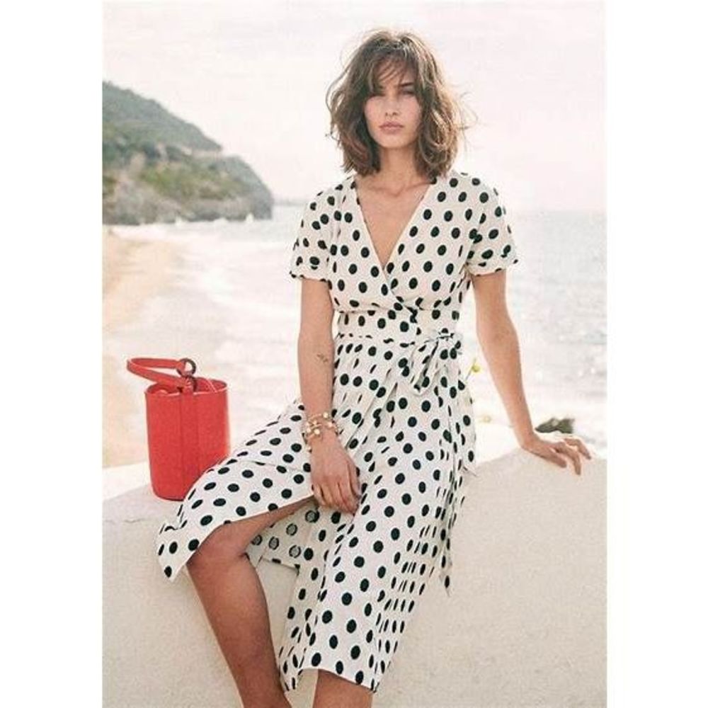 Sezane Robe Marielle Black Dots Ecru Background‎ Dress Size 34 US 2 Women’s